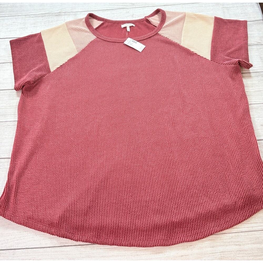 Maurices Wavy Ribbed Colorblock Raglan Sleeve Top Shirt Multicolor Size 3/3X